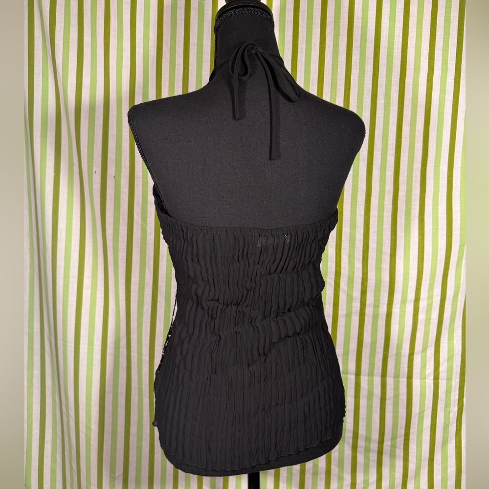 Kaelyn-Max Black Beaded Halter Top, Chiffon Layered Top, Size Medium - Picture 15 of 16